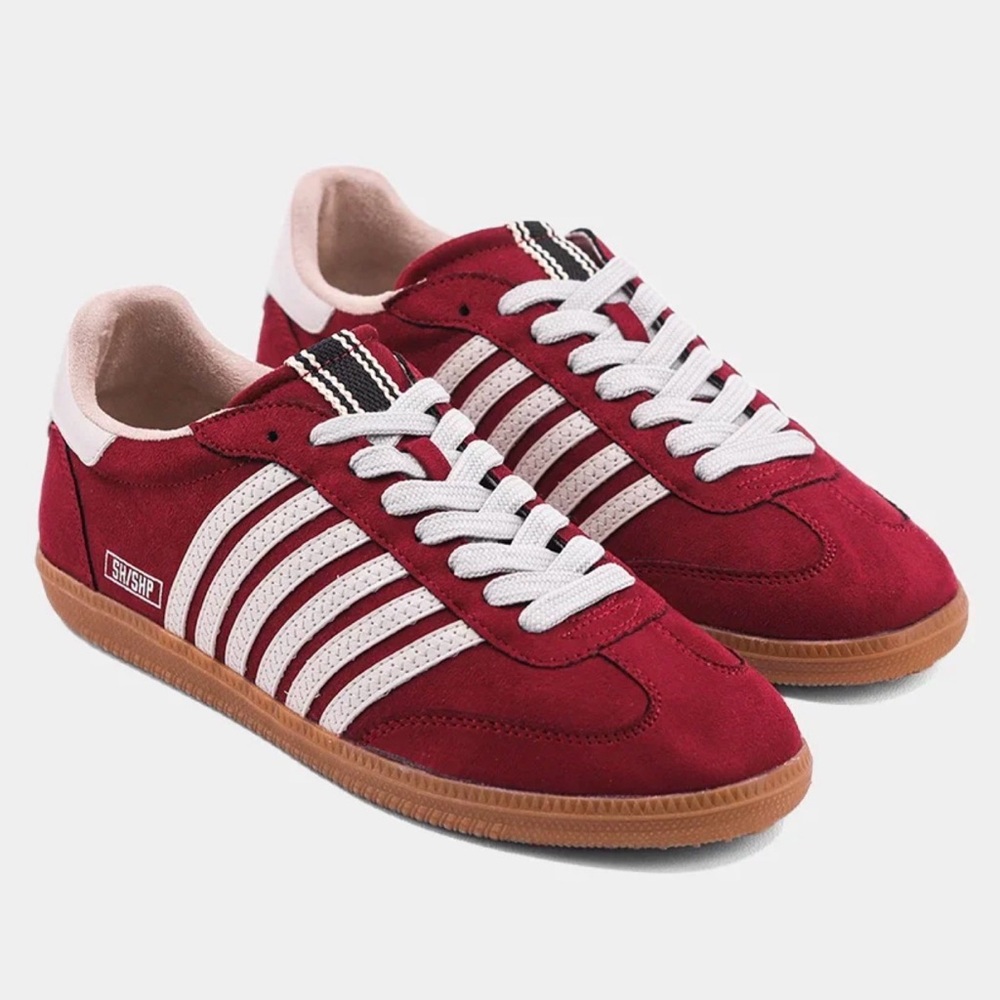 SHUSHOP Stevie Wine Suede Stylish Red Sneakers for Women
